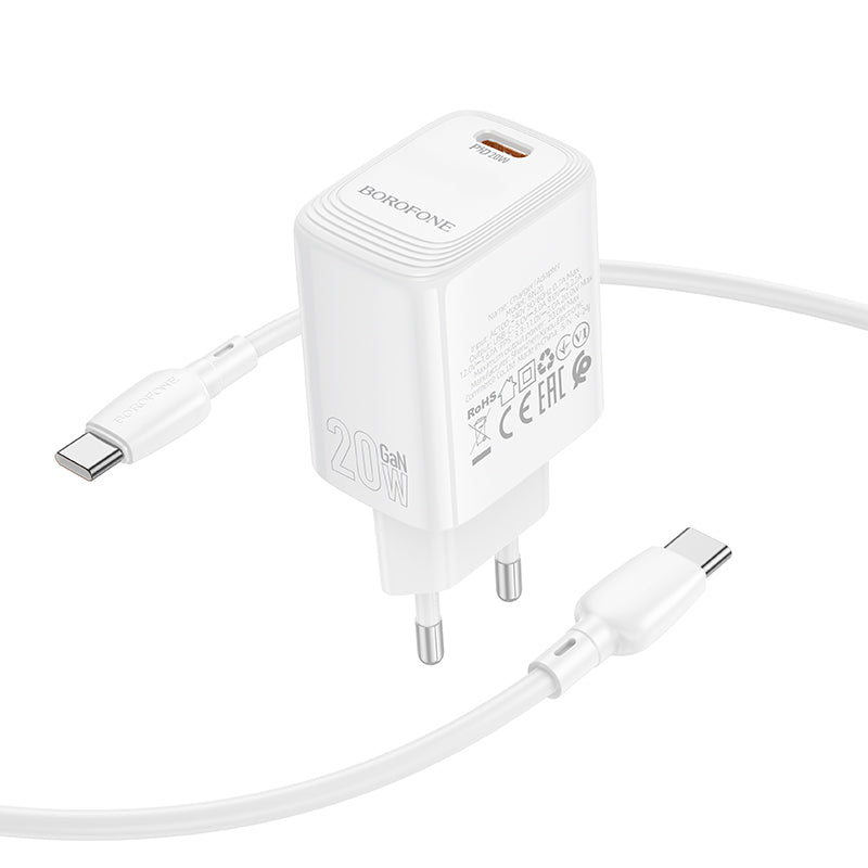 Síťová nabíječka s kabelem USB-C Borofone BN26 Fuente, 20W, 3A, 1 x USB-C, Bílá