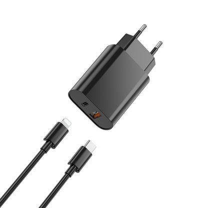Síťová nabíječka s kabelem Lightning WiWu Wi-U002, 20W, 3A, 1 x USB-A - 1 x USB-C, černá