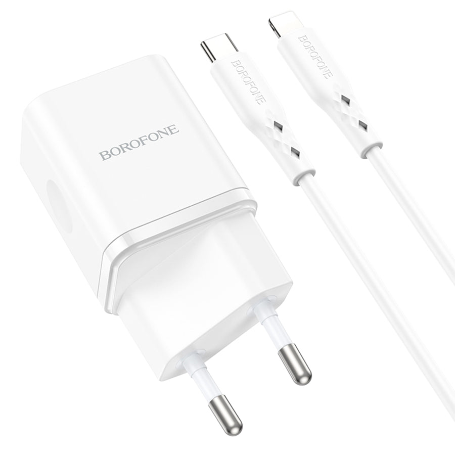 Síťová nabíječka s kabelem Lightning Borofone BN7, 20W, 3A, 1 x USB-A - 1 x USB-C, bílá
