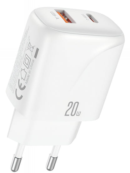 Síťová nabíječka s kabelem USB-C XO Design L158, 20W, 3A, 1 x USB-A - 1 x USB-C, Bílá