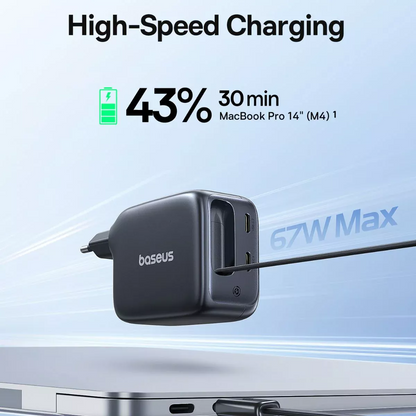 Síťová nabíječka s kabelem USB-C Baseus EnerCore CJ11, 67W, 3.35A, 2 x USB-C, Černá E0121E00