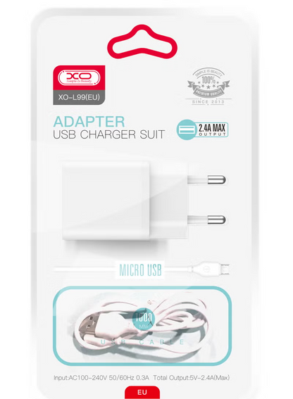 Network Charger with microUSB Cable XO Design L99, 12W, 2.4A, 1 x USB-A, White