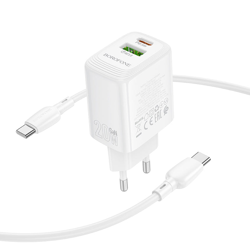 Síťová nabíječka s kabelem USB-C Borofone BN27 Fuente, 20W, 3A, 1 x USB-A - 1 x USB-C, bílá