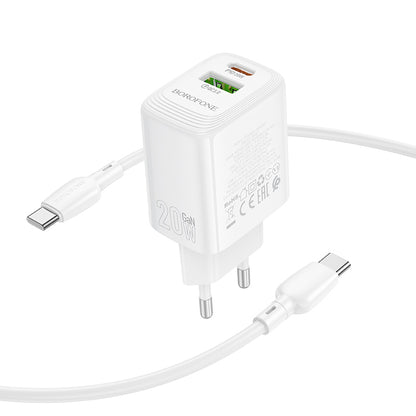 Síťová nabíječka s kabelem USB-C Borofone BN27 Fuente, 20W, 3A, 1 x USB-A - 1 x USB-C, bílá
