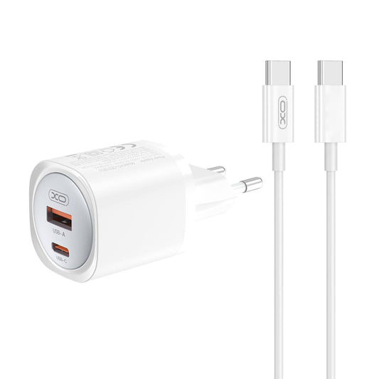 Síťová nabíječka s kabelem USB-C XO Design CE21, 30W, 3A, 1 x USB-A - 1 x USB-C, Bílá