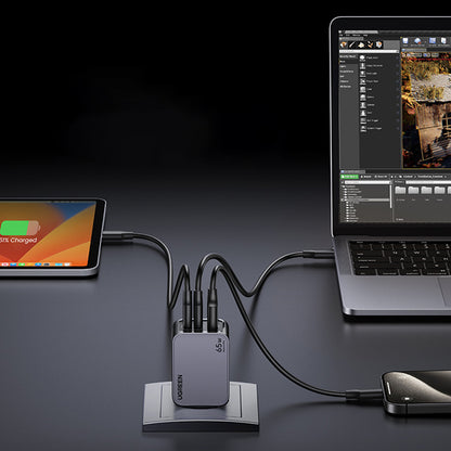 Síťová nabíječka s kabelem USB-C UGREEN X755 Nexode Pro, 65W, 3A, 1 x USB-A - 2 x USB-C, šedá