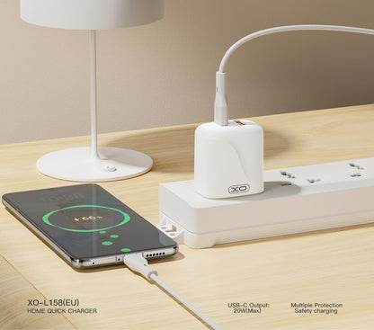 Síťová nabíječka s kabelem USB-C XO Design L158, 20W, 3A, 1 x USB-A - 1 x USB-C, Bílá