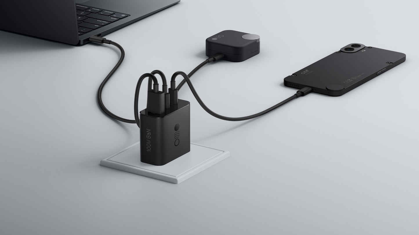 Síťová nabíječka s kabelem USB-C CMF by Nothing C349, 100W, 5A, 1 x USB-A - 2 x USB-C, Šedá A10800016