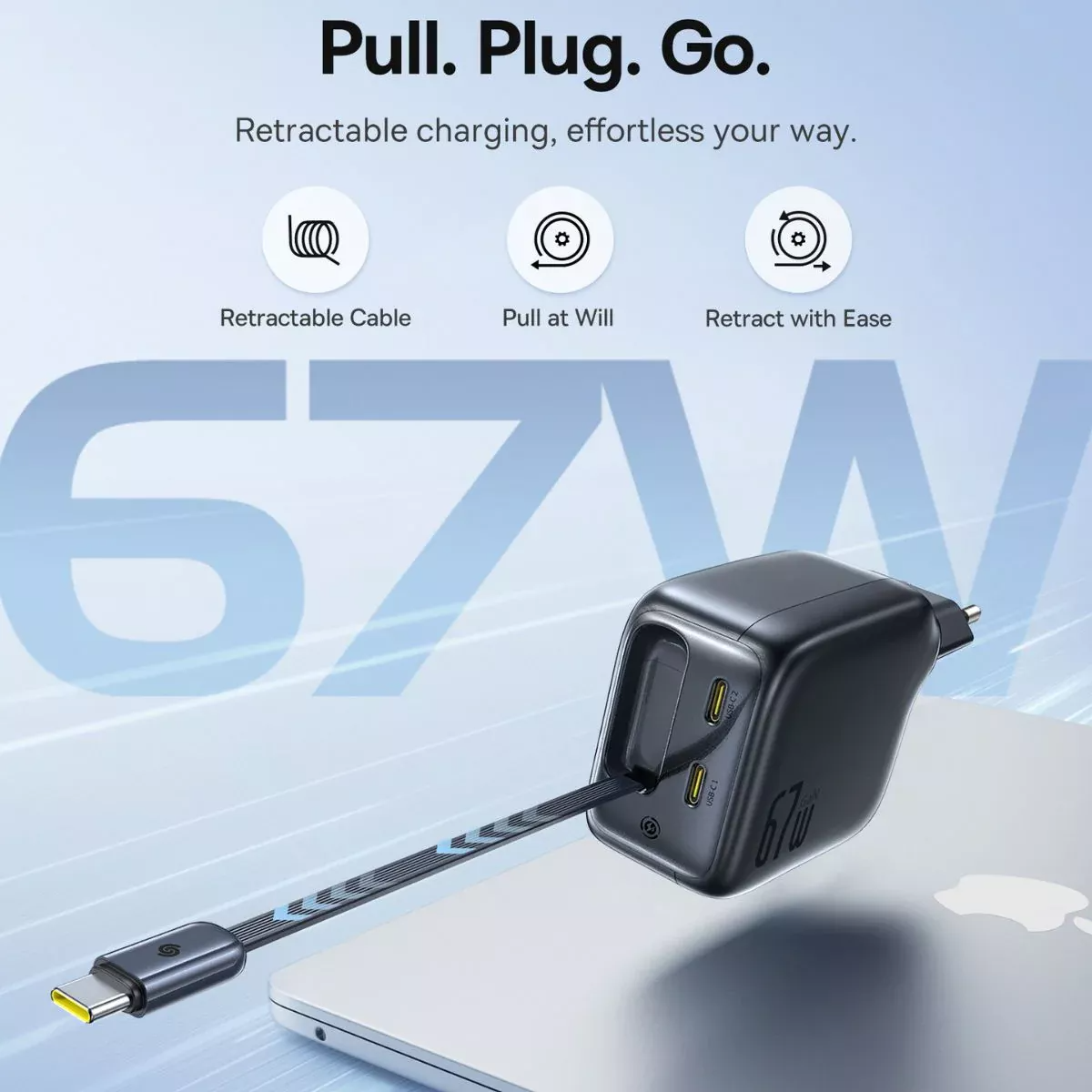 Síťová nabíječka s kabelem USB-C Baseus EnerCore CJ11, 67W, 3.35A, 2 x USB-C, Černá E0121E00