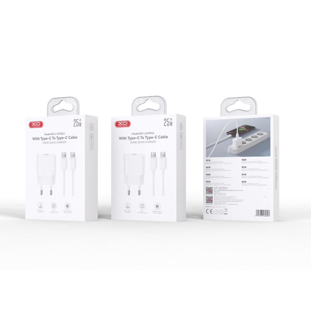 XO Design L167 Lightning Cable Wall Charger, 25W, 3A, 1 x USB-C, White