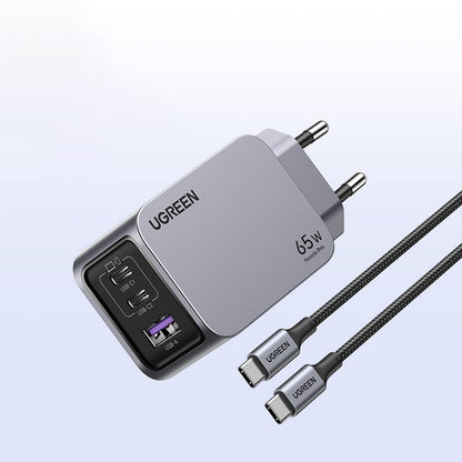 Síťová nabíječka s kabelem USB-C UGREEN X755 Nexode Pro, 65W, 3A, 1 x USB-A - 2 x USB-C, šedá