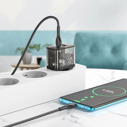 Síťová nabíječka s kabelem USB-C HOCO N34, 20W, 3A, 1 x USB-A - 1 x USB-C, Transparentní
