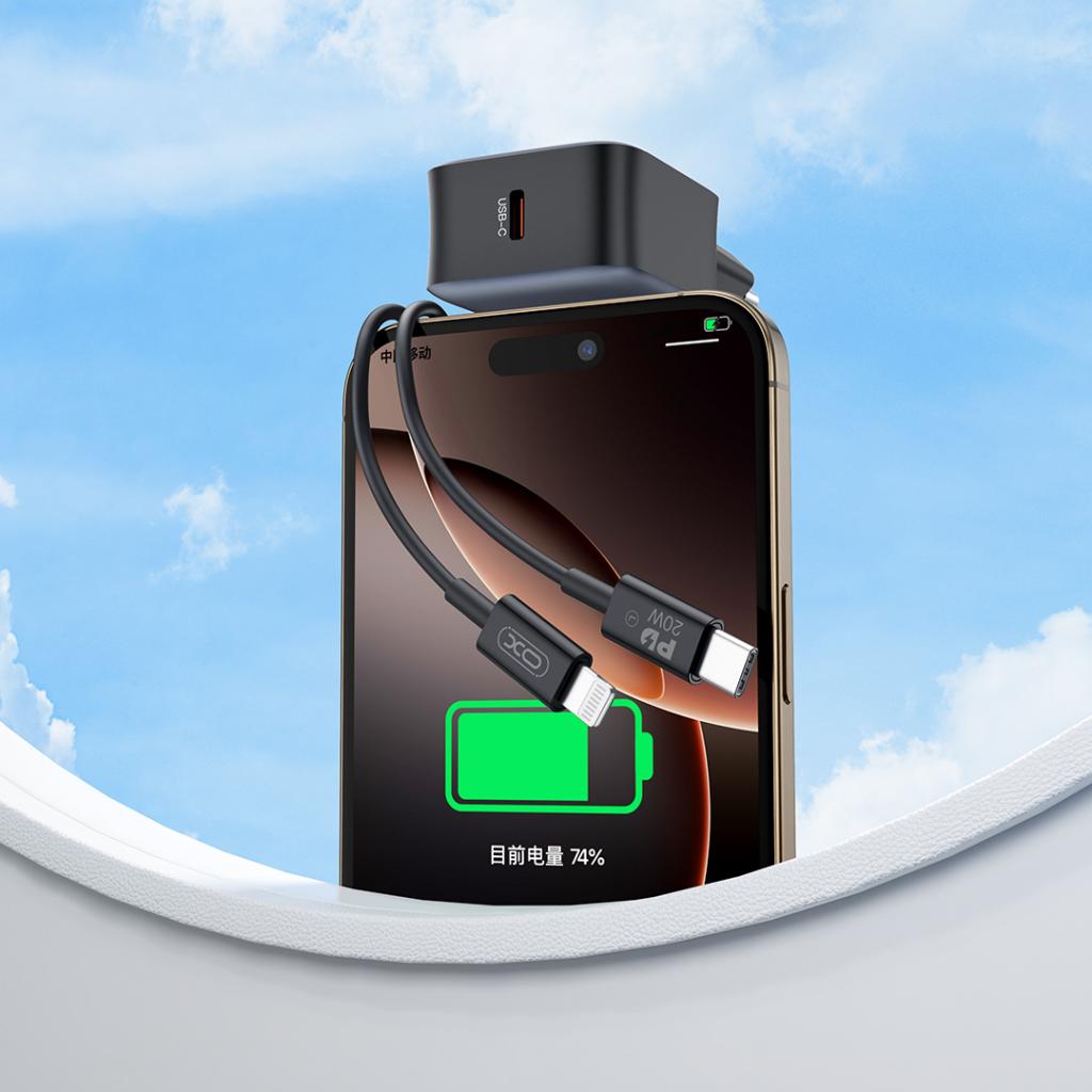 Síťová nabíječka s kabelem Lightning XO Design L155, 30W, 3A, 1 x USB-C, černá