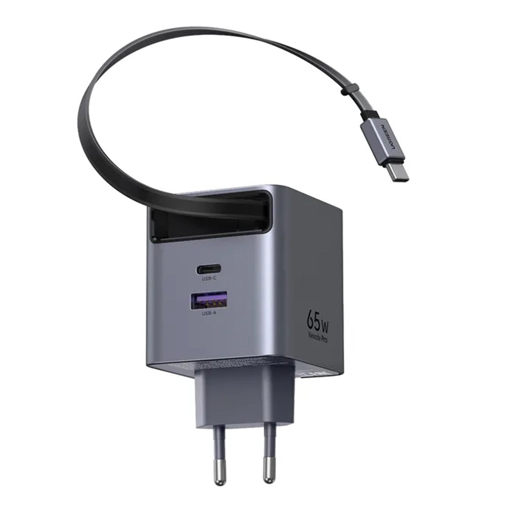 Síťová nabíječka s kabelem USB-C UGREEN X615, 65W, 3A, 1 x USB-A - 1 x USB-C, šedá