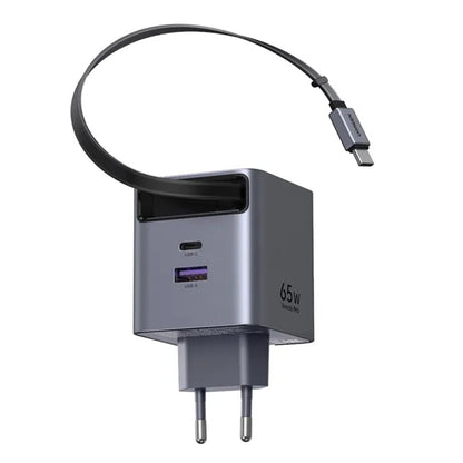 Síťová nabíječka s kabelem USB-C UGREEN X615, 65W, 3A, 1 x USB-A - 1 x USB-C, šedá