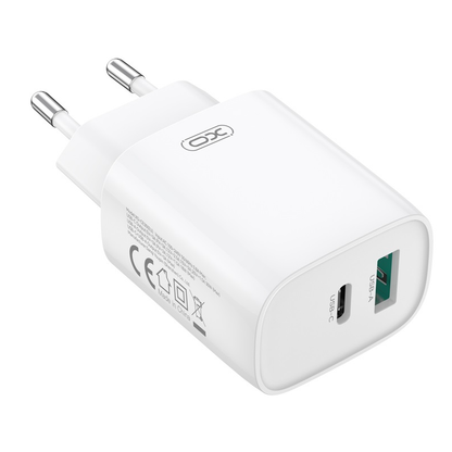Síťová nabíječka s kabelem Lightning XO Design CE30, 30W, 3A, 1 x USB-A - 1 x USB-C, Bílá
