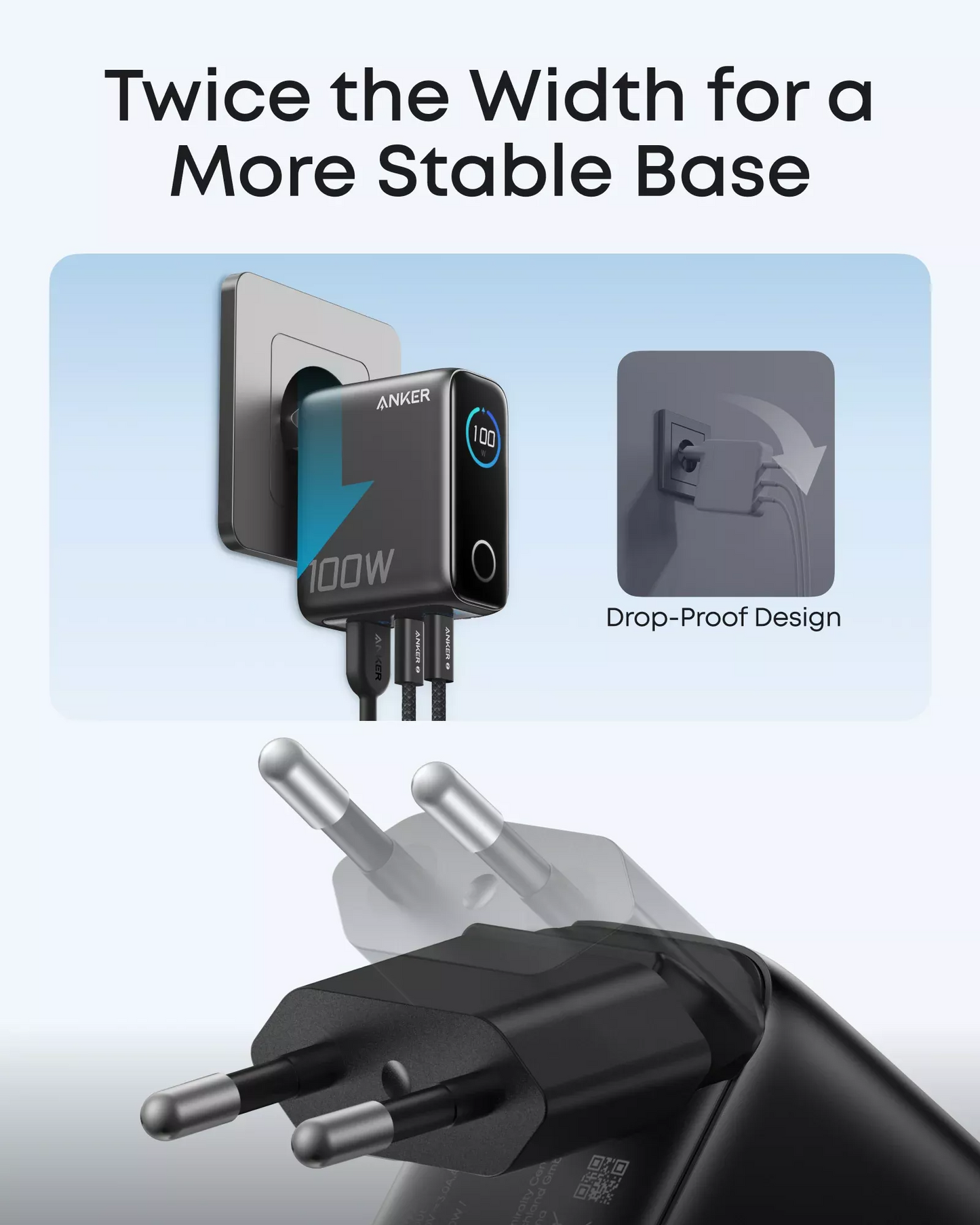 Síťová nabíječka s kabelem USB-C Anker Smart Display, 100W, 5A, 1 x USB-A - 2 x USB-C, šedá, znovu zabalená B121BGZ1