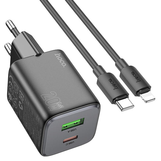 Síťová nabíječka s kabelem Lightning HOCO N41, 20W, 3A, 1 x USB-A - 1 x USB-C, černá