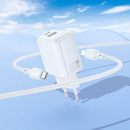 Síťová nabíječka s kabelem USB-C Borofone BN29 Fuente, 30W, 3A, 1 x USB-A - 1 x USB-C, bílá