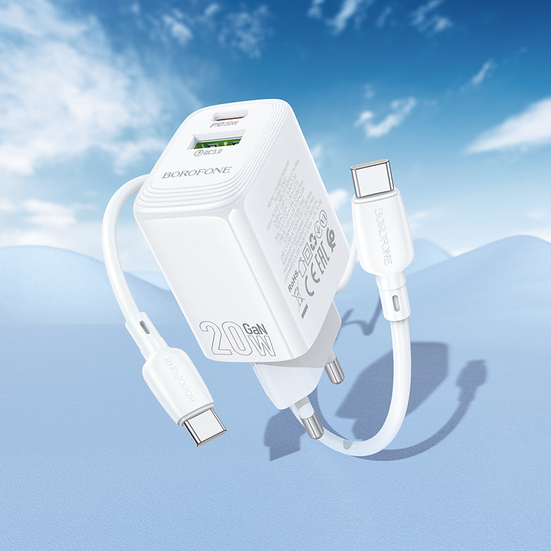 Síťová nabíječka s kabelem USB-C Borofone BN27 Fuente, 20W, 3A, 1 x USB-A - 1 x USB-C, bílá
