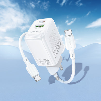 Síťová nabíječka s kabelem USB-C Borofone BN27 Fuente, 20W, 3A, 1 x USB-A - 1 x USB-C, bílá