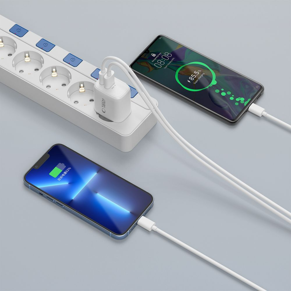 Síťová nabíječka s kabelem USB-C Tech-Protect NCA20, 20W, 3A, 1 x USB-A - 1 x USB-C, bílá