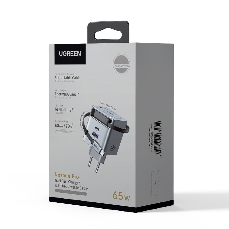 Síťová nabíječka s kabelem USB-C UGREEN X615, 65W, 3A, 1 x USB-A - 1 x USB-C, šedá