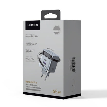 Síťová nabíječka s kabelem USB-C UGREEN X615, 65W, 3A, 1 x USB-A - 1 x USB-C, šedá