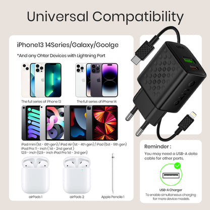 Síťová nabíječka s kabelem Lightning Lito LC15L, 20W, 3A, 1 x USB-A - 1 x USB-C, černá