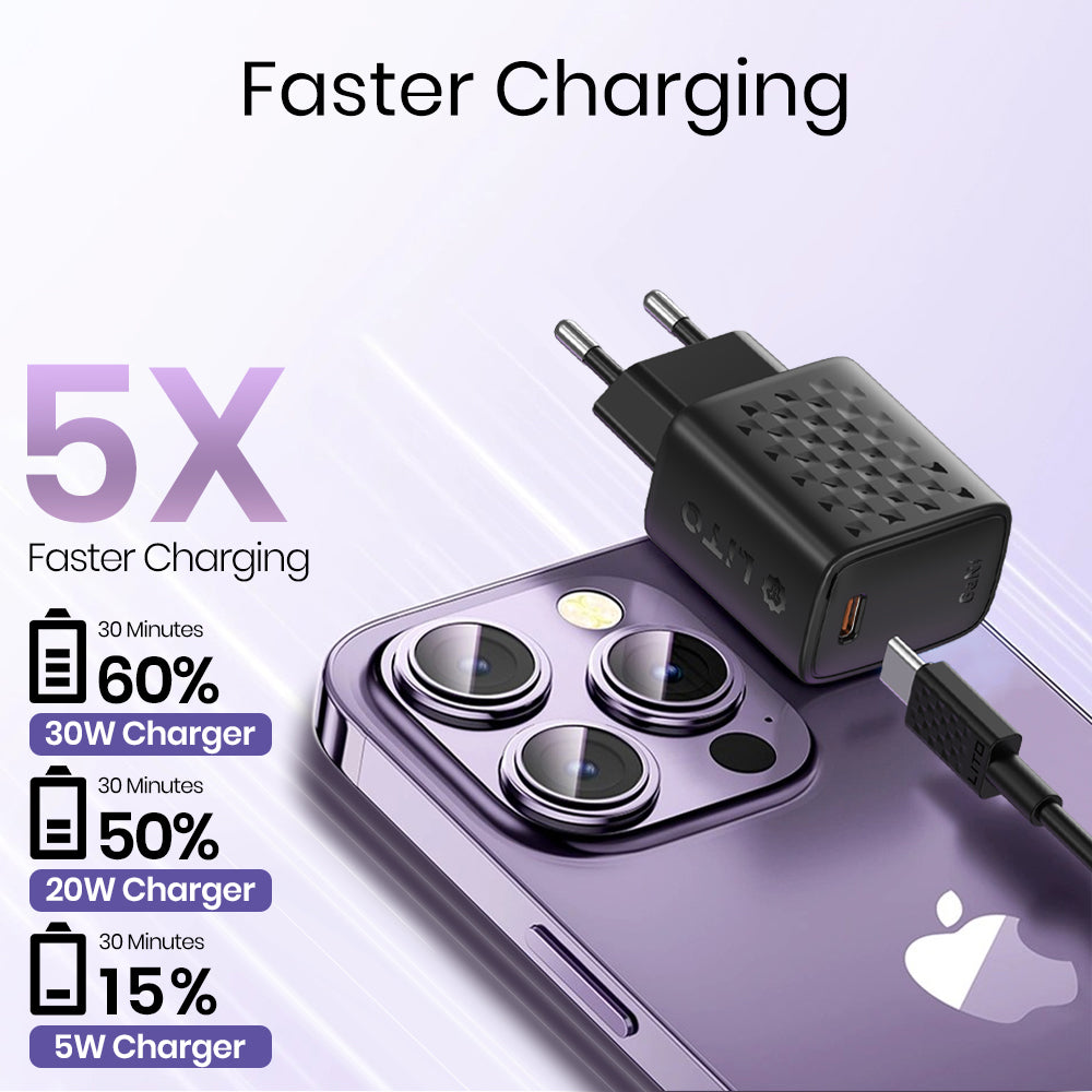 Síťová nabíječka s kabelem Lightning Lito LC17L, 30W, 3A, 1 x USB-C, černá