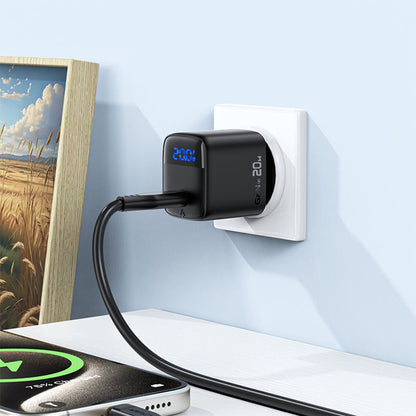 Síťová nabíječka s kabelem USB-C Acefast A113 Display, 20W, 3A, 1 x USB-C, černá