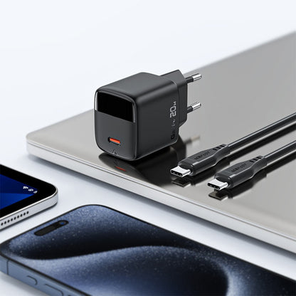 Síťová nabíječka s kabelem USB-C Acefast A113 Display, 20W, 3A, 1 x USB-C, černá