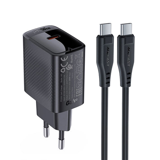 Síťová nabíječka s kabelem USB-C Acefast A82, 20W, 3A, 1 x USB-C, černá