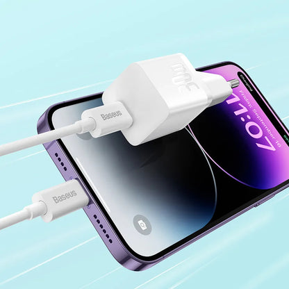 Síťová nabíječka s kabelem USB-C Baseus GaN Mini 1C, 30W, 3A, 1 x USB-C, Modrá P10110902313-00