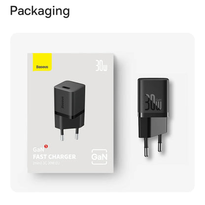 Síťová nabíječka s kabelem USB-C Baseus GaN Mini 1C, 30W, 3A, 1 x USB-C, Modrá P10110902313-00