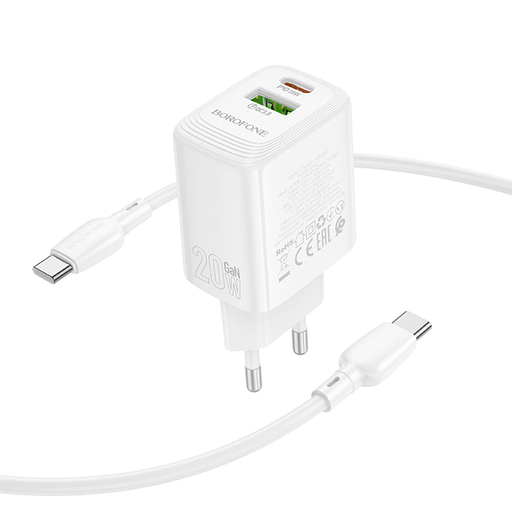 Síťová nabíječka s kabelem USB-C Borofone BN27 Fuente, 20W, 3A, 1 x USB-A - 1 x USB-C, bílá