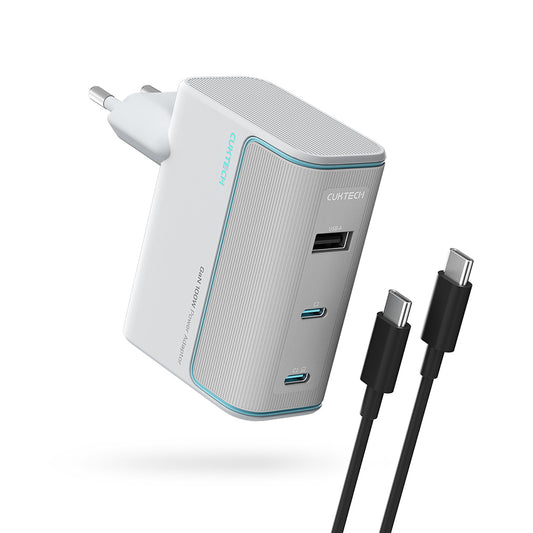 Síťová nabíječka s kabelem USB-C Cuktech, 100W, 5A, 1 x USB-A - 2 x USB-C, bílá CKAD1003EUGW