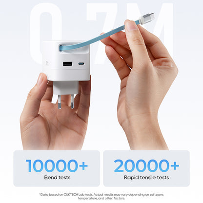Síťová nabíječka s kabelem USB-C Cuktech, 67W, 3,25A, 1 x USB-A - 1 x USB-C, bílá CUKA653WEUWT