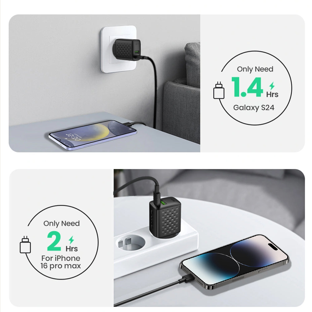 Síťová nabíječka s kabelem USB-C Lito LC15T, 20W, 3A, 1 x USB-A - 1 x USB-C, černá