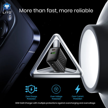 Síťová nabíječka s kabelem USB-C Lito LC19T, 30W, 3A, 1 x USB-A - 1 x USB-C, černá