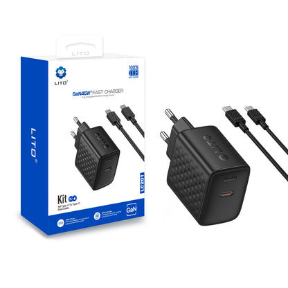 Síťová nabíječka s kabelem USB-C Lito LC20T, 45W, 3A, 1 x USB-C, Černá