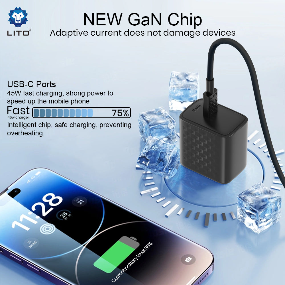 Síťová nabíječka s kabelem USB-C Lito LC20T, 45W, 3A, 1 x USB-C, Černá