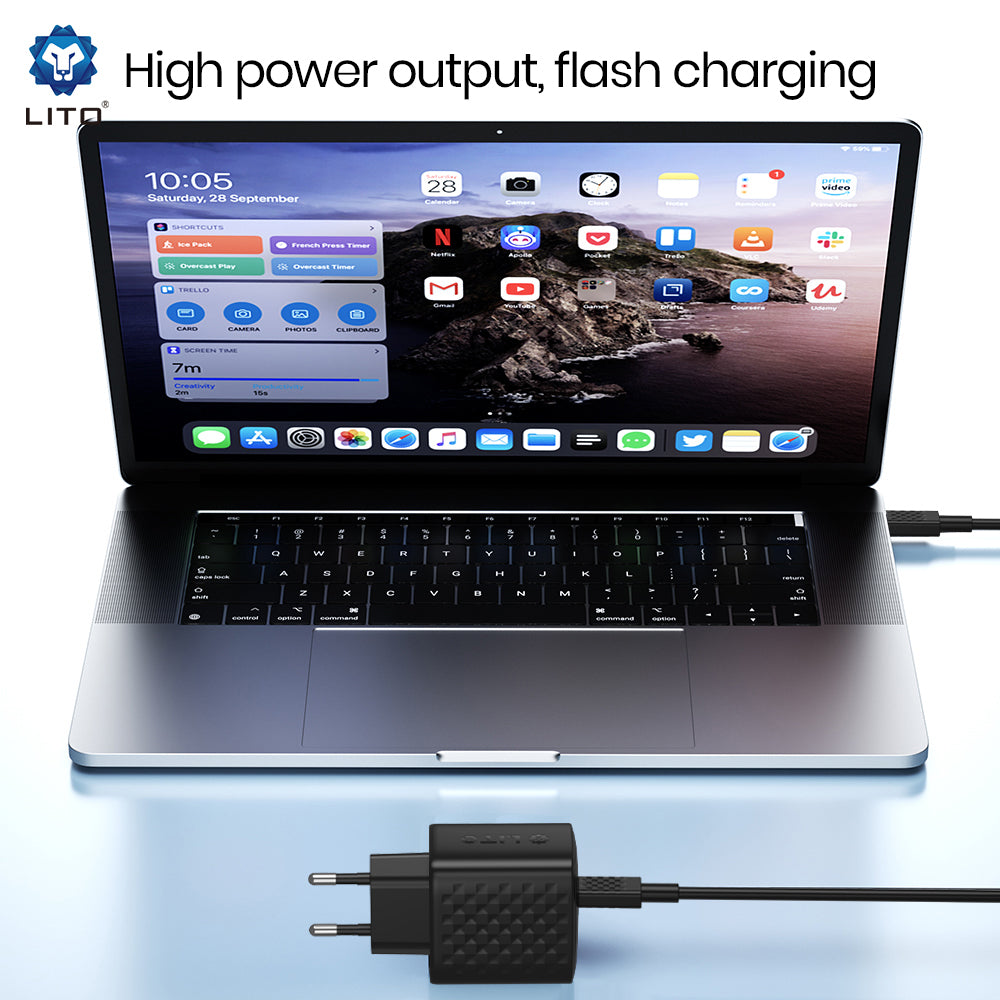 Síťová nabíječka s kabelem USB-C Lito LC20T, 45W, 3A, 1 x USB-C, Černá