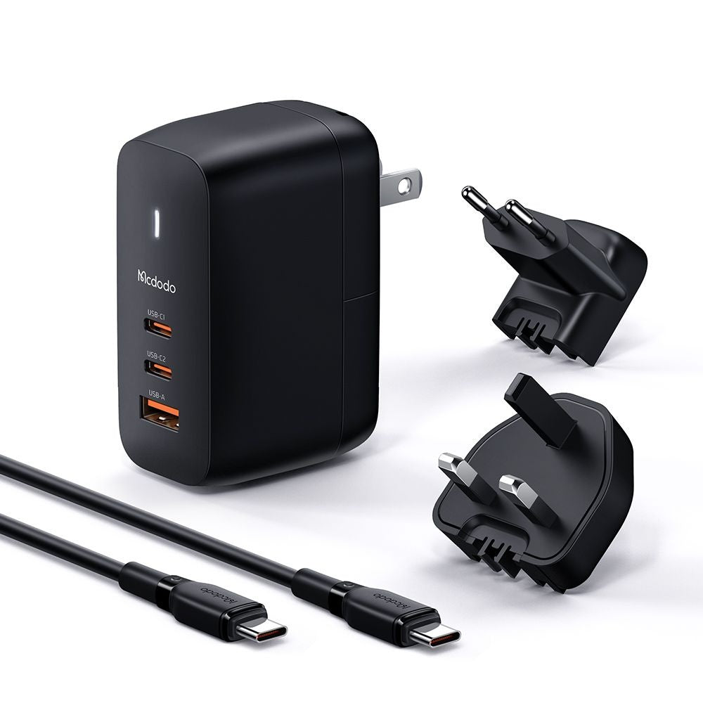 Síťová nabíječka s kabelem USB-C McDodo CH-8442 Mecha Travel, 65W, 5A, 1 x USB-A - 2 x USB-C, černá