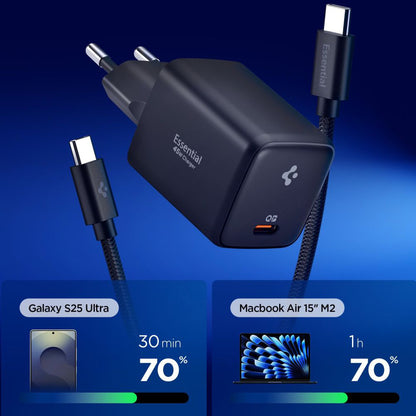 Síťová nabíječka s kabelem USB-C Spigen EE451EU Essential, 45W, 3A, 1 x USB-C, Černá ACH09474