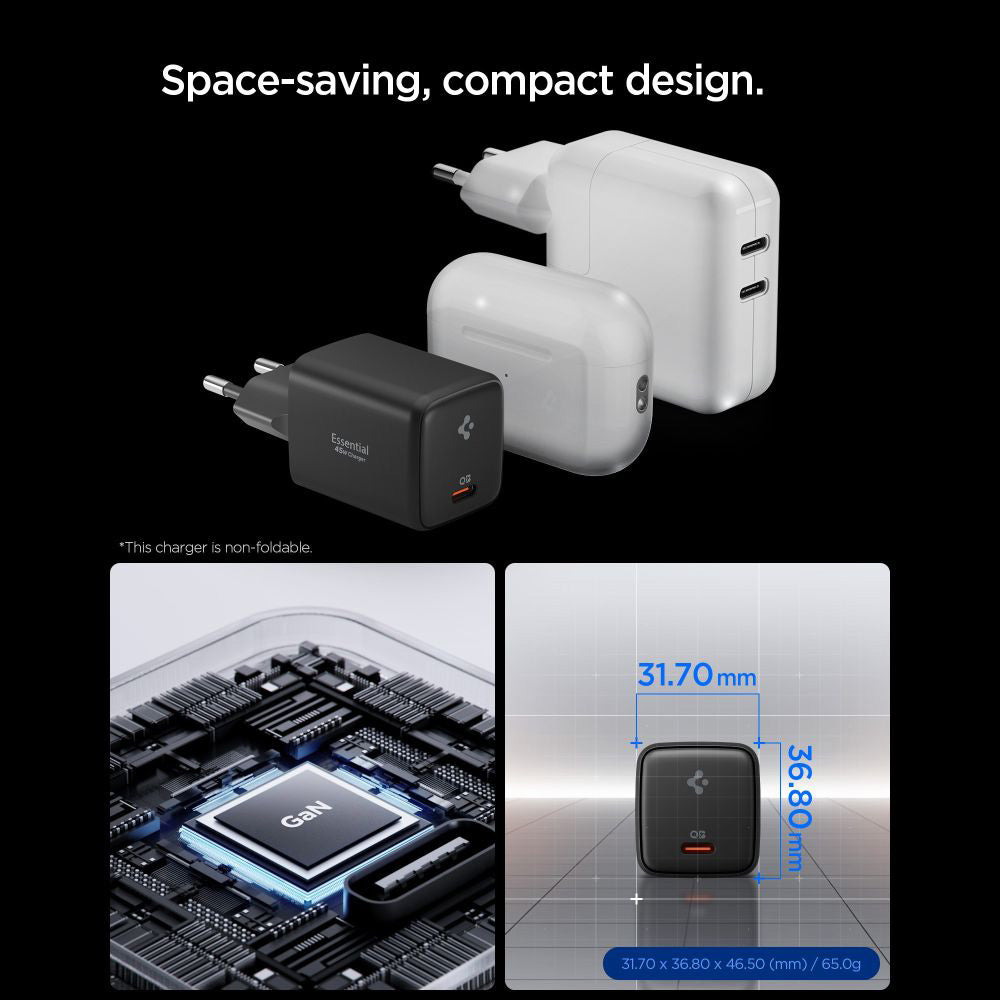 Síťová nabíječka s kabelem USB-C Spigen EE451EU Essential, 45W, 3A, 1 x USB-C, Černá ACH09474