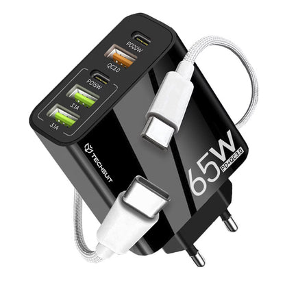 Síťová nabíječka s kabelem USB-C Techsuit CHC2 PentaXPower, 20W, 3A, 3 x USB-A - 2 x USB-C, černá