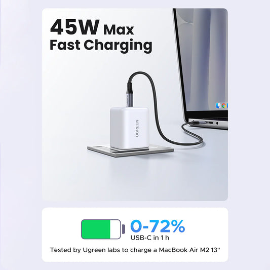 Síťová nabíječka s kabelem USB-C UGREEN X524 (65055), 45W, 3A, 1 x USB-C, bílá