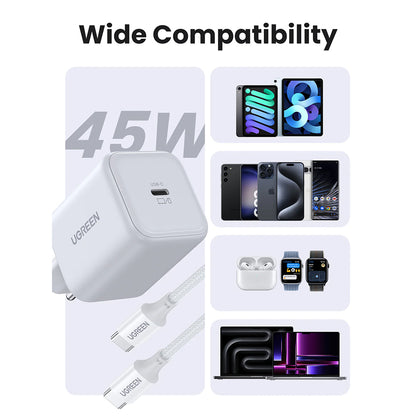 Síťová nabíječka s kabelem USB-C UGREEN X524 (65055), 45W, 3A, 1 x USB-C, bílá