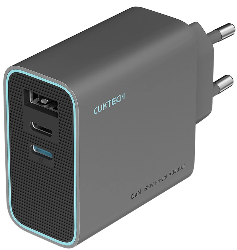 Síťová nabíječka Cuktech, 65W, 3A, 1 x USB-A - 2 x USB-C, Šedá CUKAD653EUGR